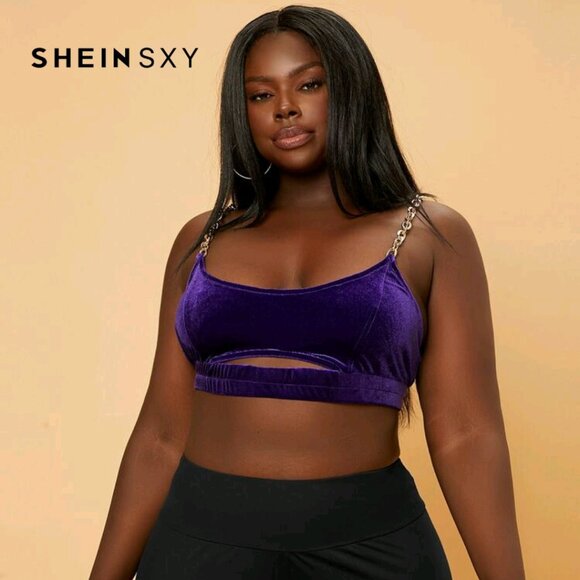 Shein SXY Purple Velvet Chain Strap Bralette 2X - Picture 1 of 5